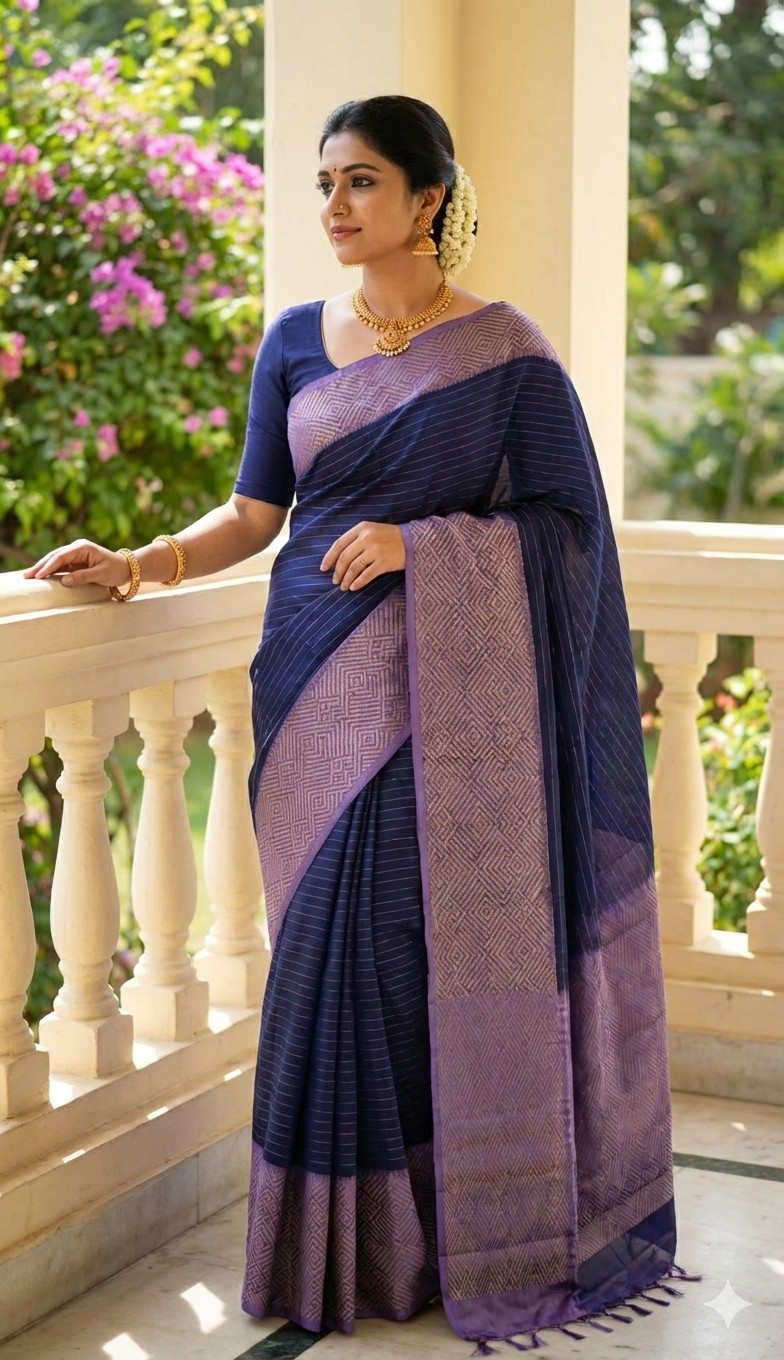 Square Checked Border Pure Silk