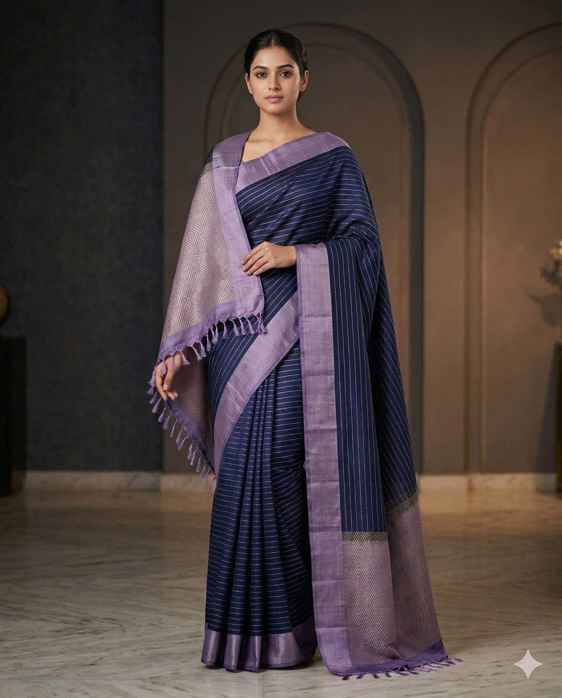 Square Checked Border Pure Silk