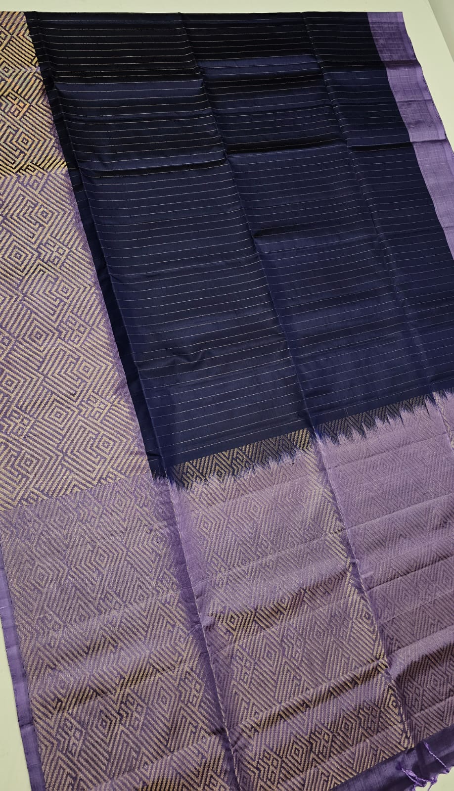 Square Checked Border Pure Silk